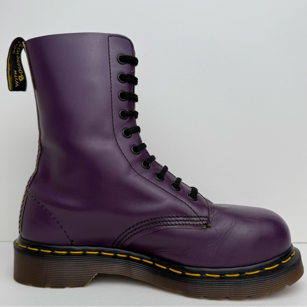 Vintage Dr. Martens England 1919 Purple Leather Steel Toe 10 Eye Boots UK 5 - Picture 5 of 16